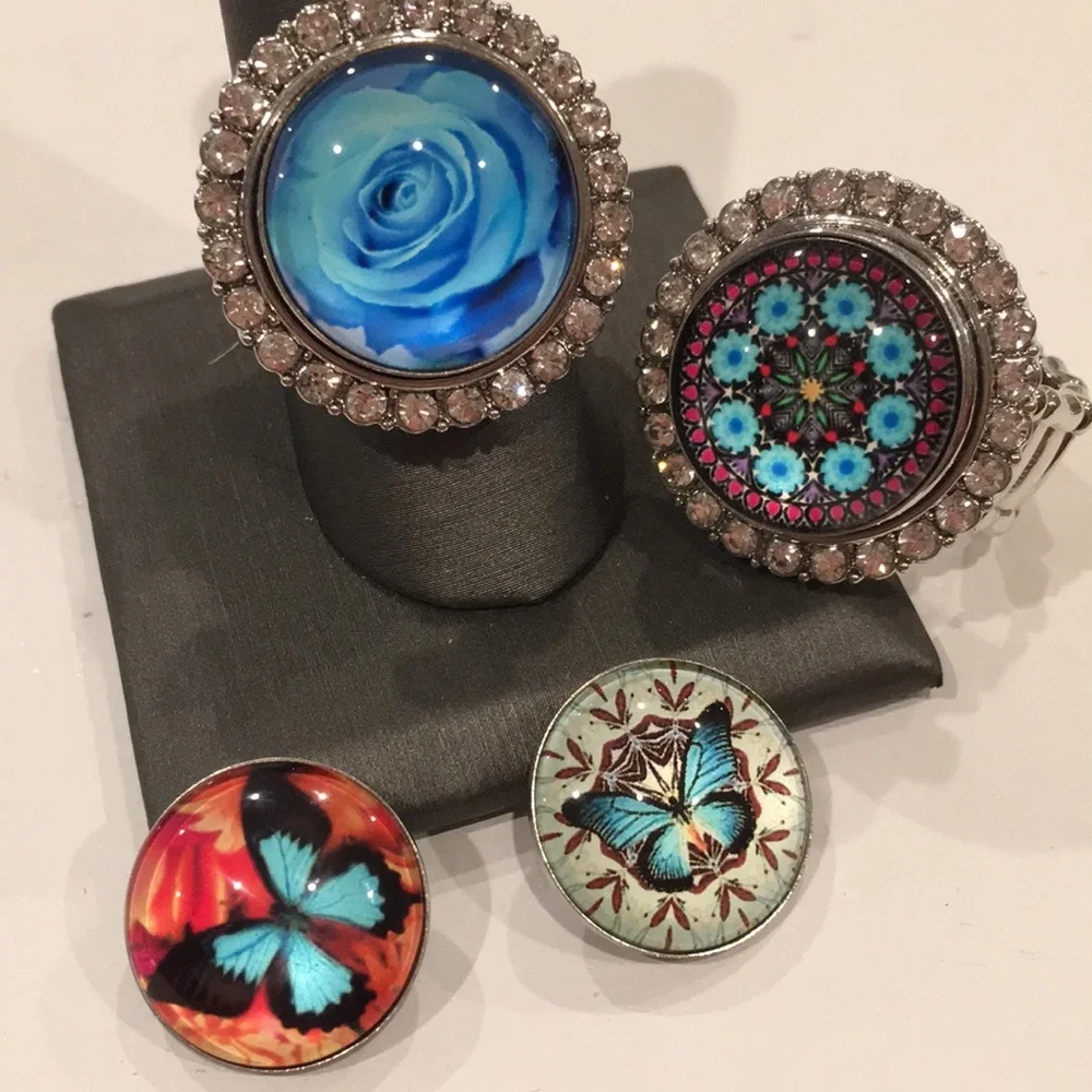 Butterflies & Roses Snap Jewelry Ring